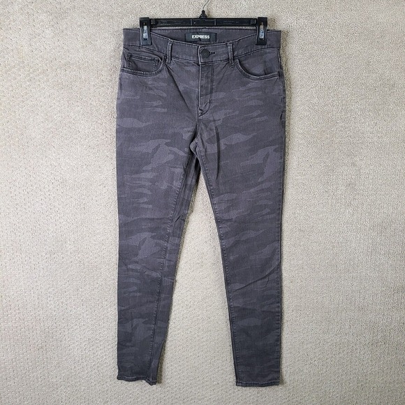 Express Jeans Womens 6 Gray Camo Legging Skinny Mid Rise Dark Wash Denim Stretch - Picture 1 of 11